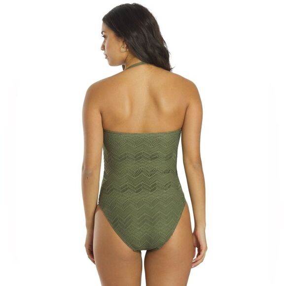 VINCE CAMUTO Crochet Bandeau One-Piece Swimsuit safari green New 8 - Picture 7 of 16